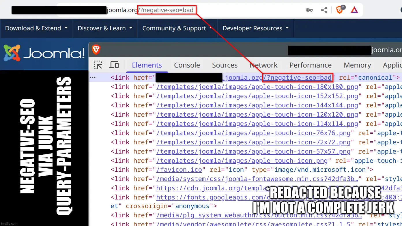 Negative SEO via URL Parameter Abuse in Joomla