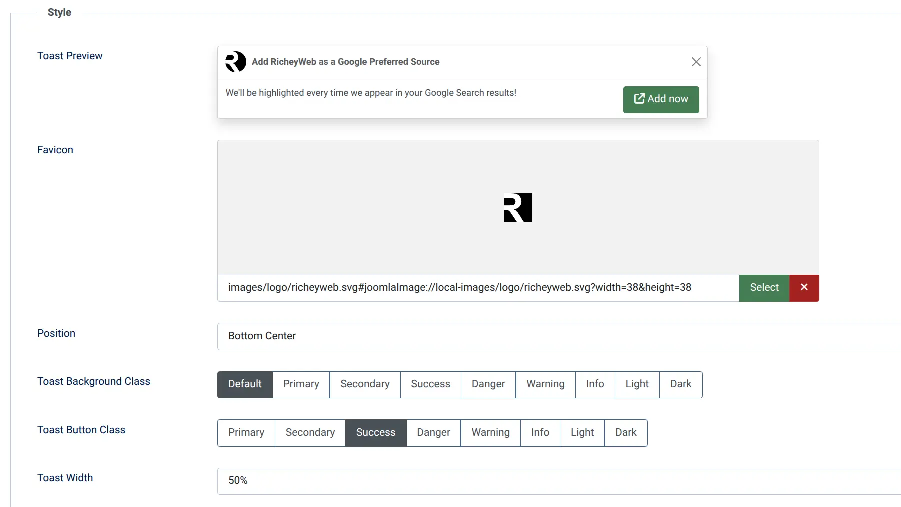 System - Google Preferred Customization Options