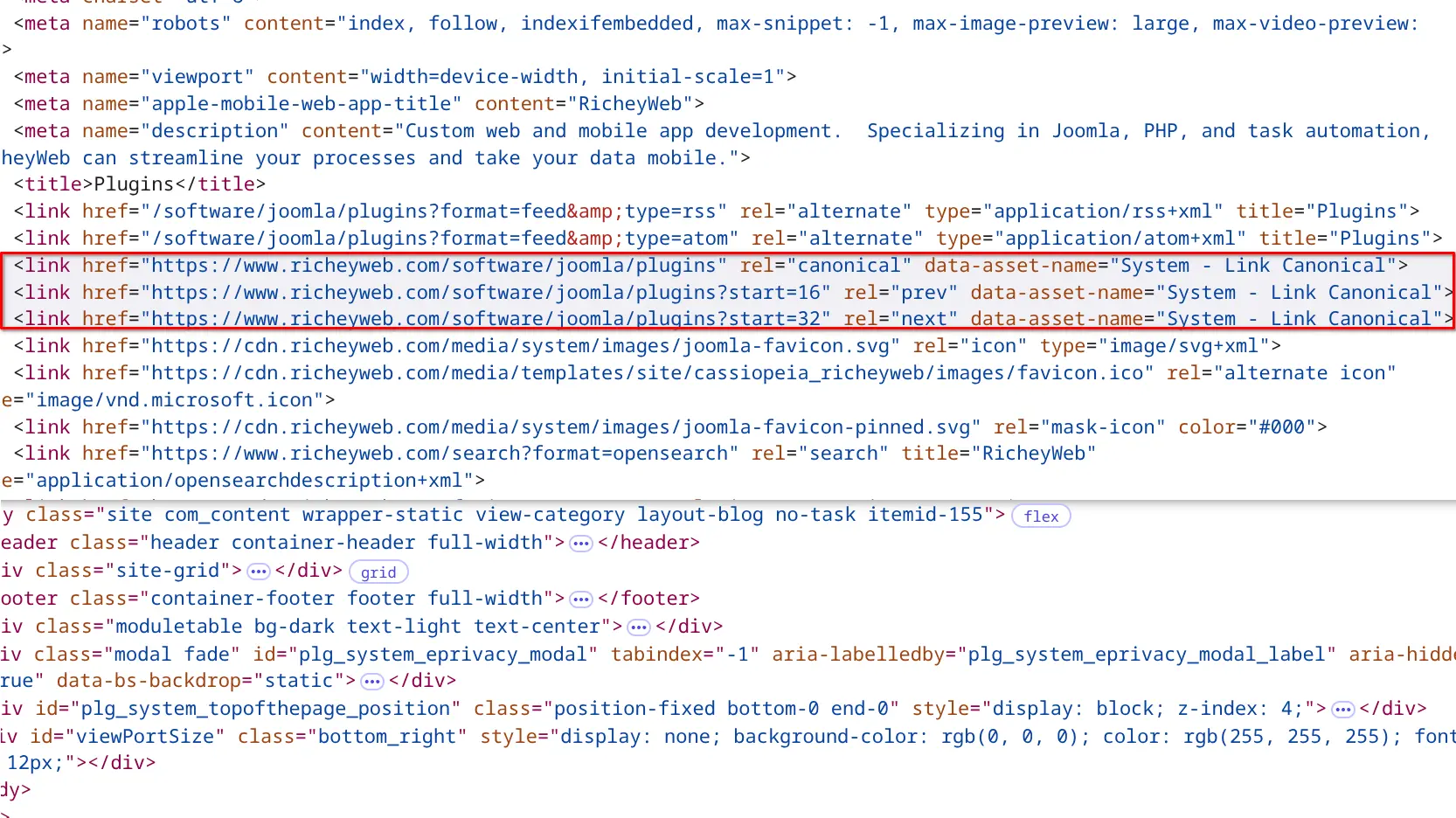 rel="prev" and rel="next" link tags
