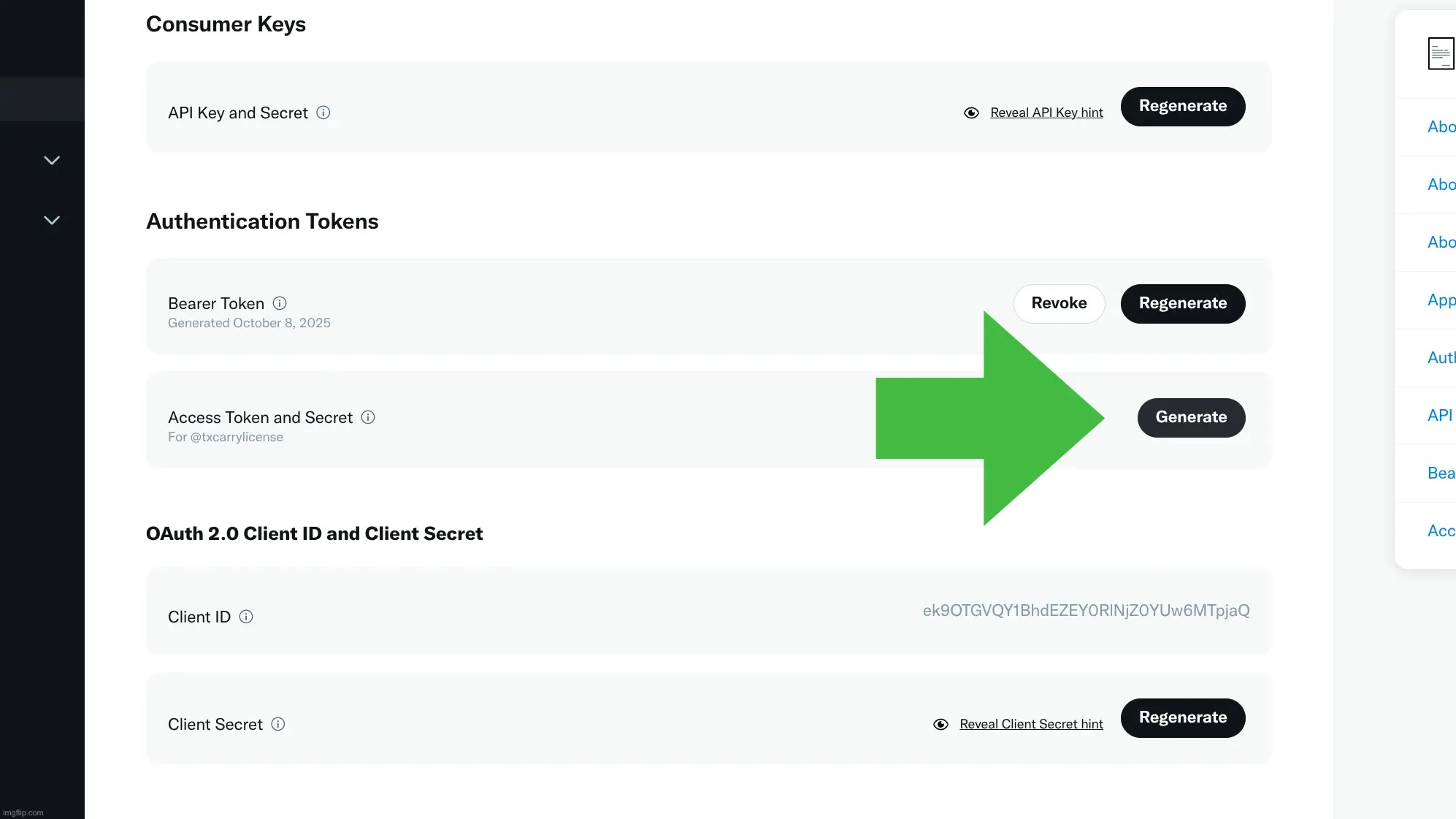 Generate Access Token and Secret
