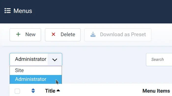 Select the Administrator area
